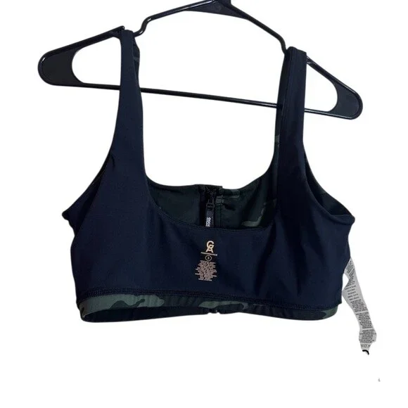 Good American Sports Bra Womens Size 3 Black Green Camo Zip Front High - Picture 7 of 7